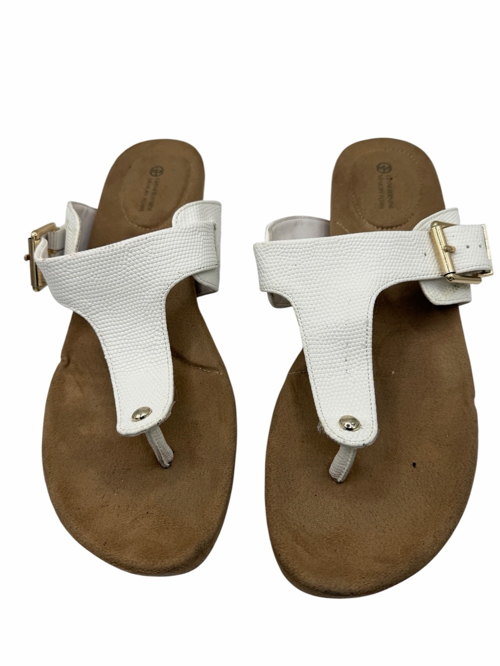 Giani Bernini Rivver White Leather T-Strap Buckle Sandals - Size 10